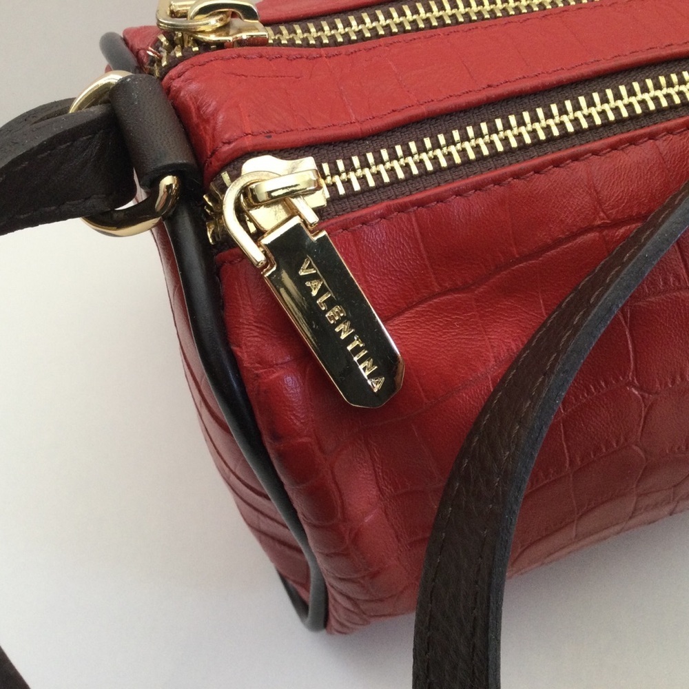 Valentina Genuine Leather Made In Italy Red Crossbody Handbag Beautiful - Picture 2 of 13